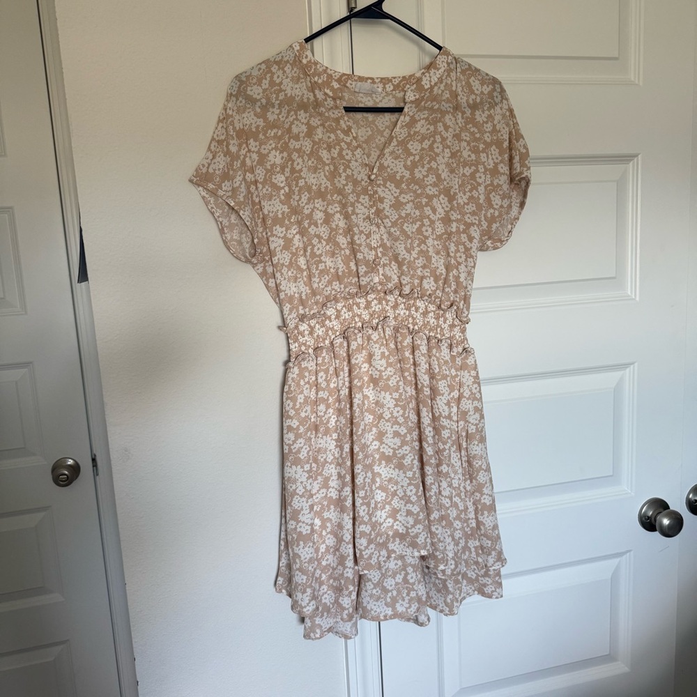 Sienna Sky Beige Floral Blouse Mini Dress